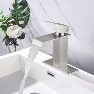 Waterfall Spout Bathroom Faucet,Single Handle Bathroom Vanity Sink Faucet Brushed Nickel Stainless Steel