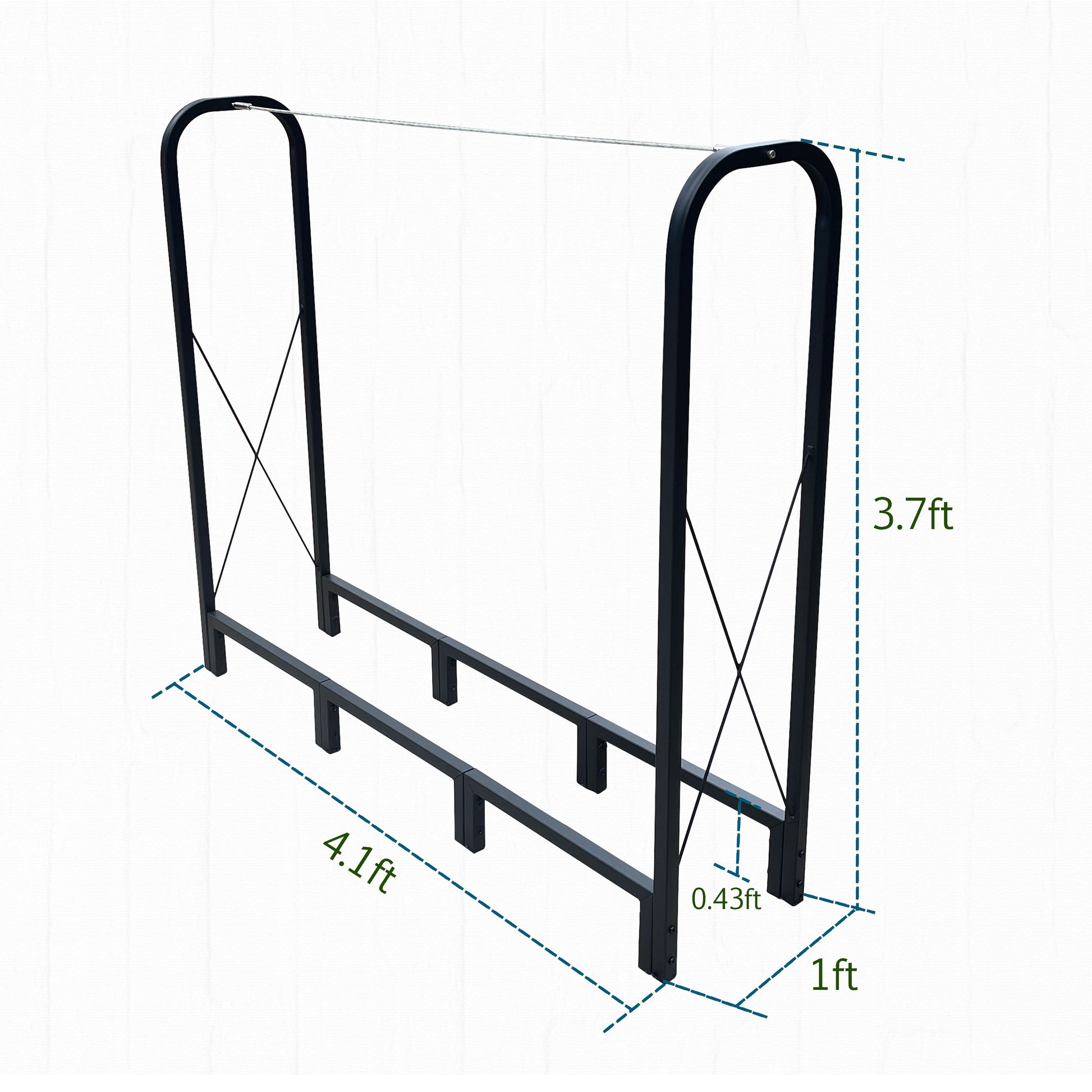 Artibear Firewood Rack Stand 4.1Ft Heavy Duty Logs Holder For Outdoor Indoor Fireplace Metal Wood Pile Storage Stacker Organizer, Matte Black Black Iron