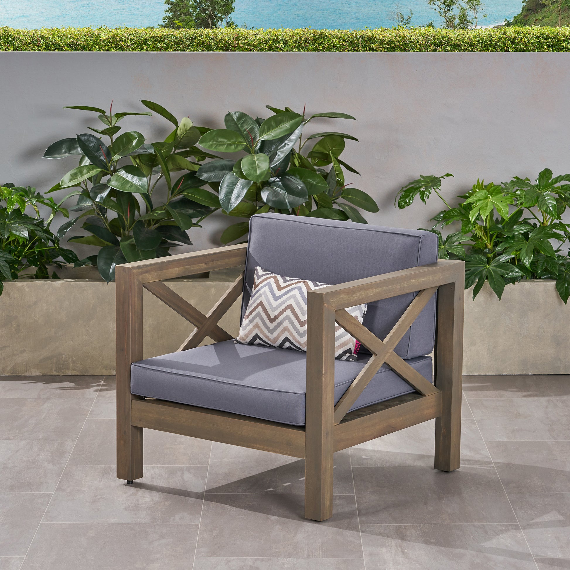 Brava Club Chair Grey Wood Waterproof Fabric