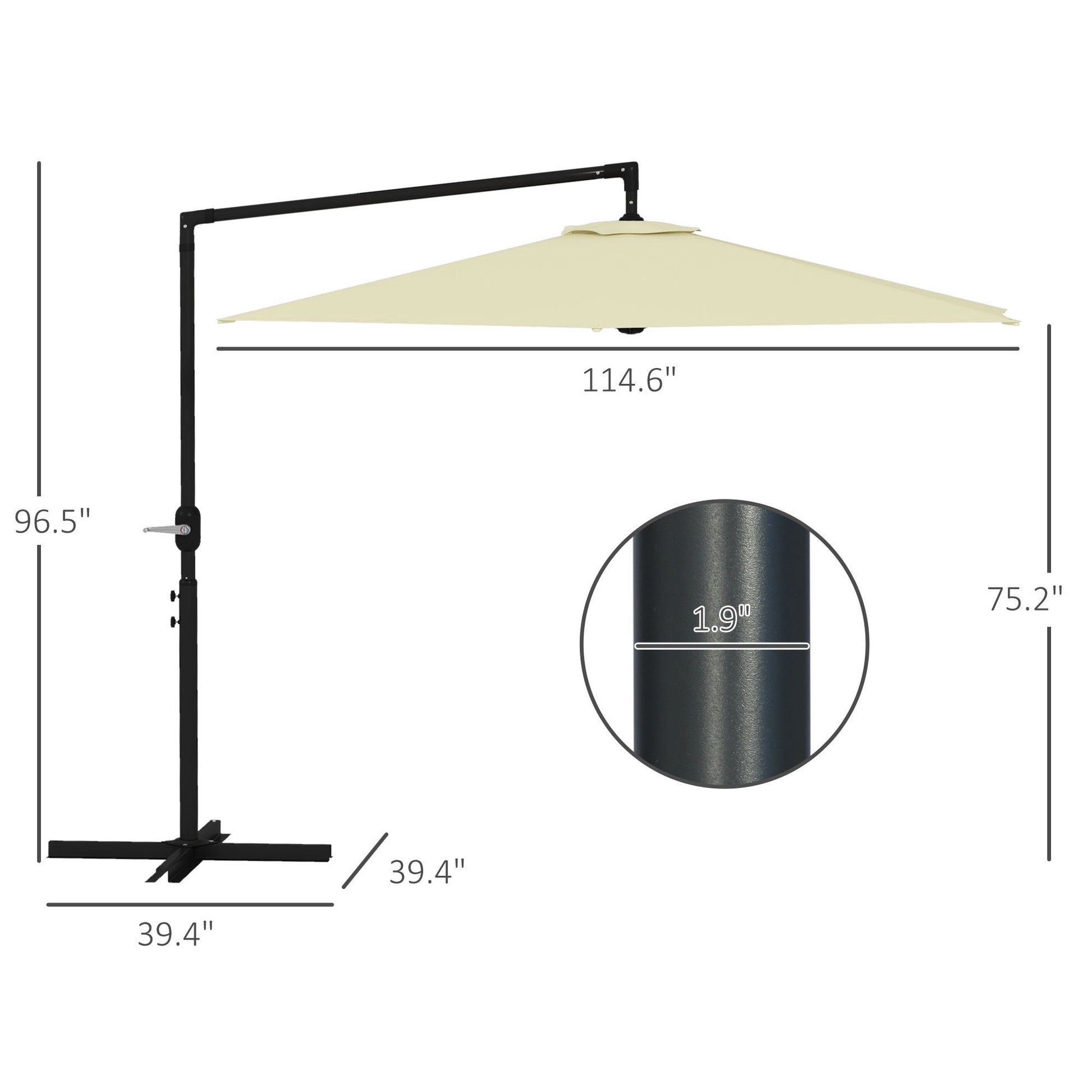 Outsunny 9.5Ft Cantilever Patio Umbrella With Crank, Cross Base And Air Vent, Round Hanging Offset Umbrella, Heavy Duty Outdoor Umbrella For Garden, Pool, Backyard, Deck, Beige Beige Polyester
