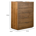 Lier 48 Inch Tall Dresser Chest, Brown Wood, 5 Drawers, Integrated Handles Brown Solid Wood