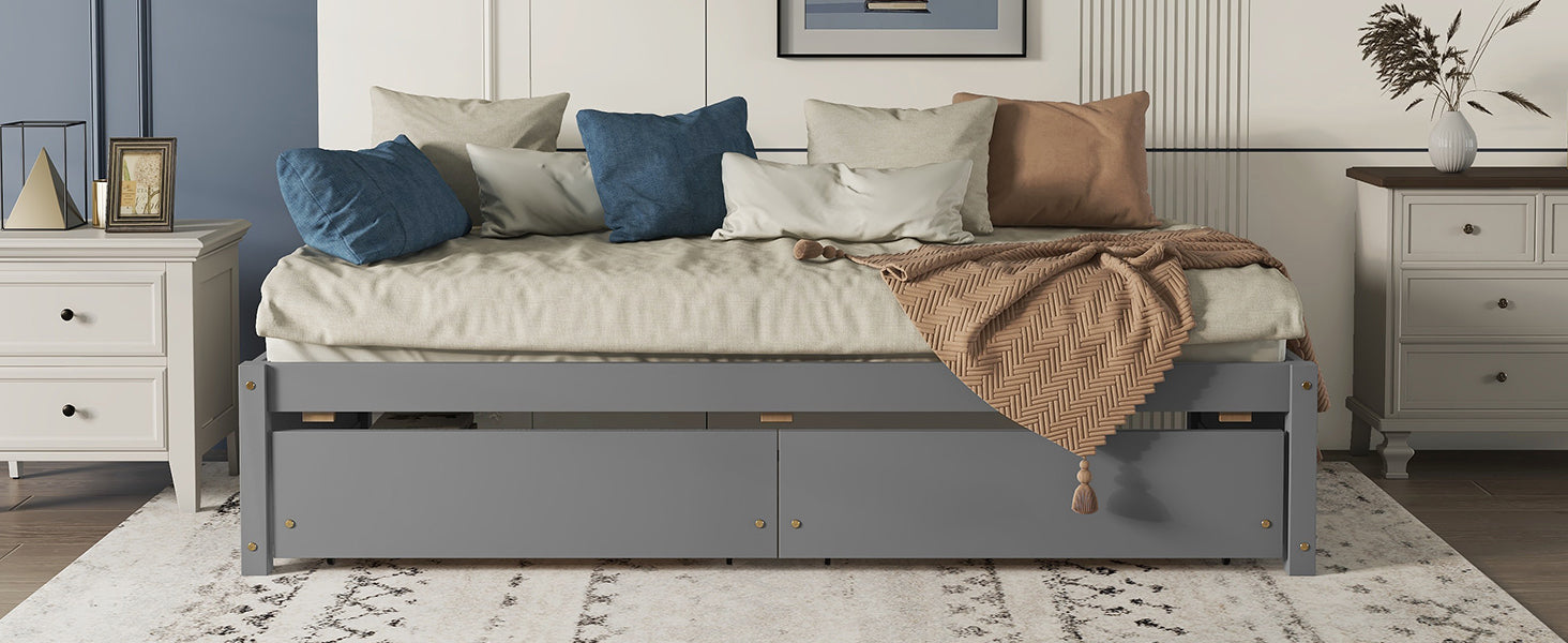 Twin Bed With 2 Drawers, Solid Wood, No Box Spring Needed ,Grey Old Sku:W50422208 Twin Grey Pine