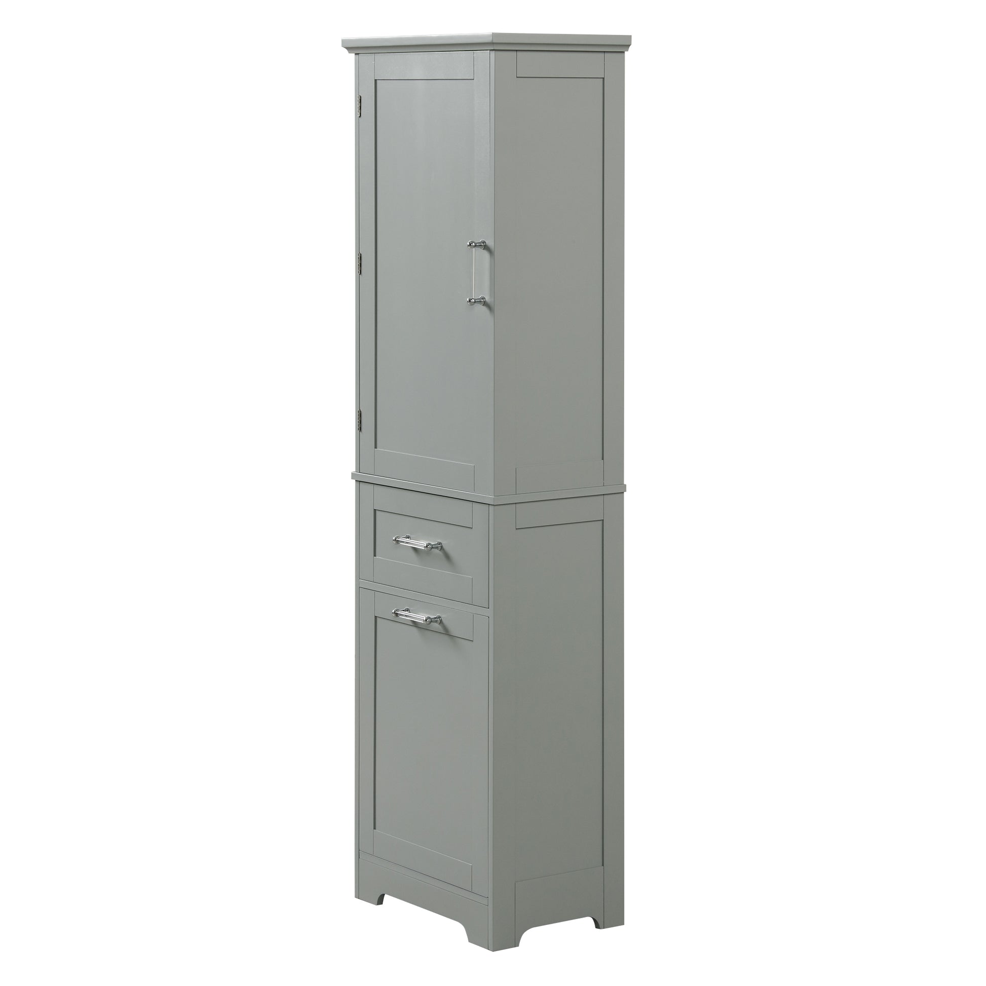 Tall Bathroom Storage Cabinet, Freestanding Storage Cabinet With Two Different Size Drawers And Adjustable Shelf, Mdf Board With Painted Finish, Grey Grey Mdf