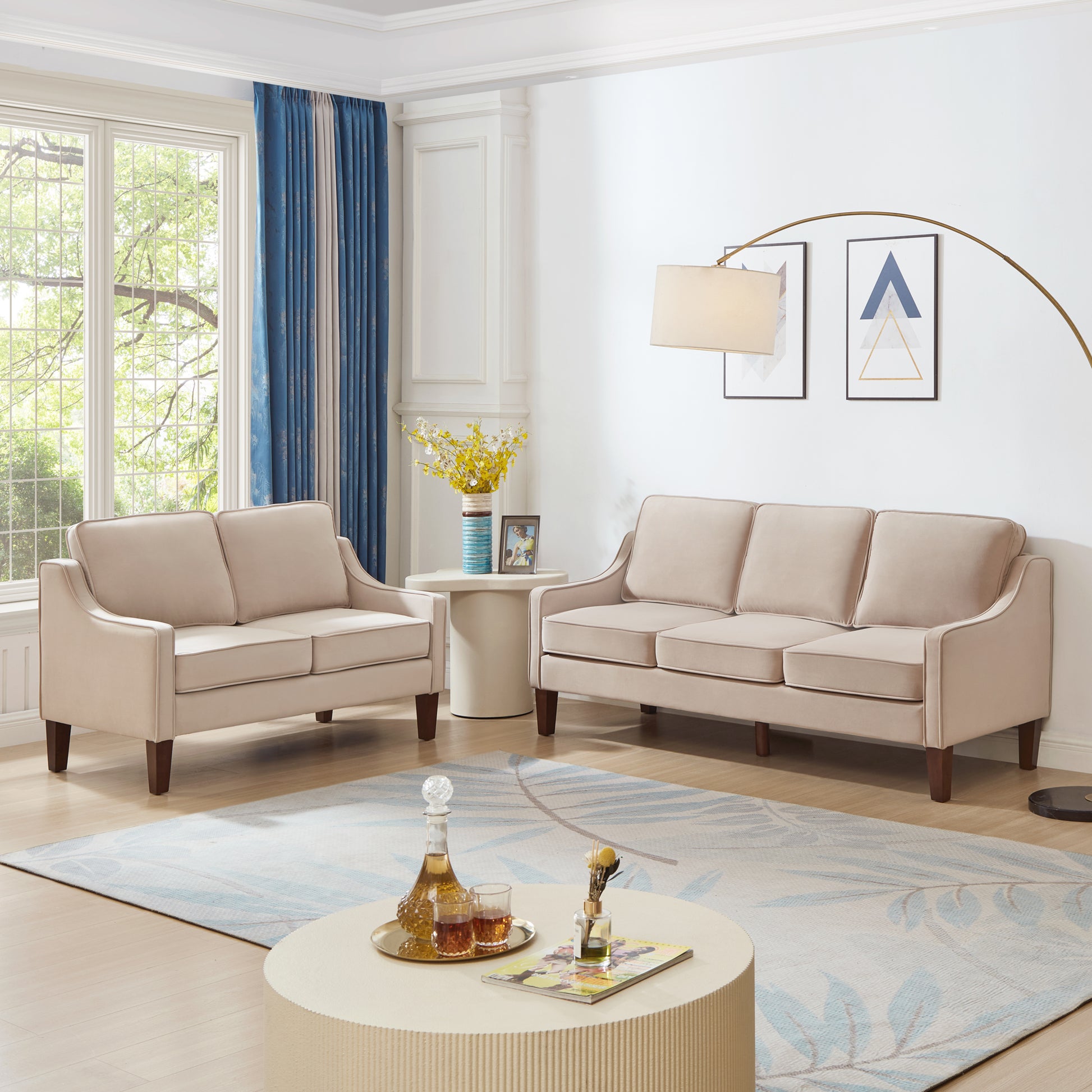 Modern Loveseat Sofa For Living Room, Upholstered Velvet Small Couch With Wooden Legs For Livingroom Bedroom, Taupe Taupe Espresso Velvet Wood Primary Living Space Medium Soft Cushion Back American Design Rubberwood Square Arms Foam Velvet 2 Seat