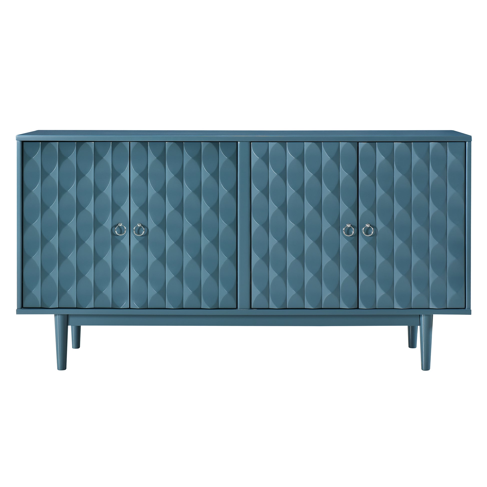 Modern 4 Door Sideboard With Convex Pattern Doors And 2 Silver Handle For Living Room, Dining Room, Kitchen Navy Navy Mdf