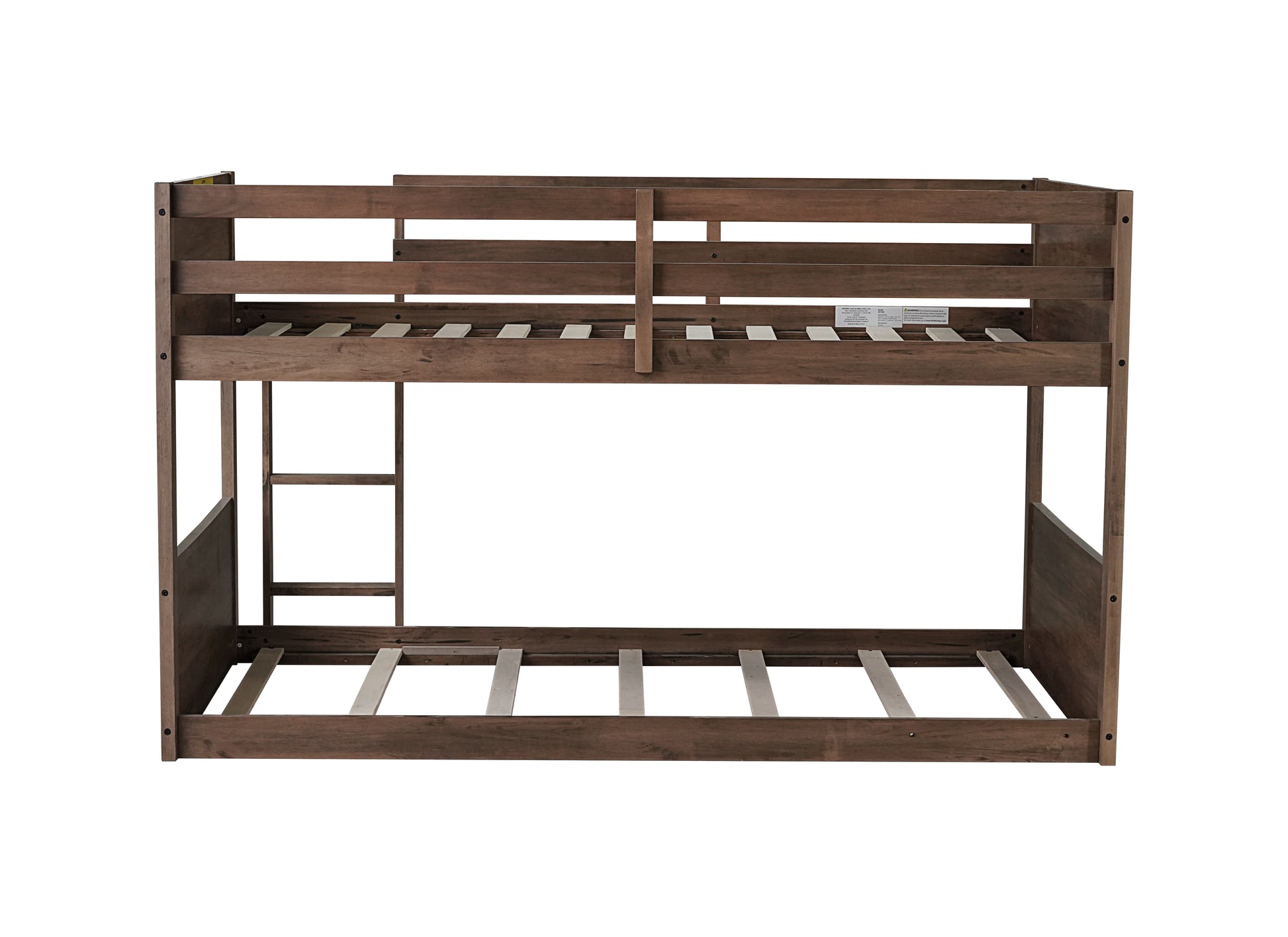 Twin Over Twin Floor Bunk Bed With Panelled Headboard And Footboard, Solid Rubber Wood Foundation With Safety Guardrails, Built In Ladder,Antique Oak Twin Antique Dark Oak Rubber Wood