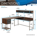 Techni Mobili L Shape Desk With Hutch And Storage, Walnut Walnut Computer Desk Office Modern L Shape Engineered Wood