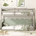 Twin Over Twin Floor Bunk Bed With Panelled Headboard And Footboard, Solid Rubber Wood Foundation With Safety Guardrails, Built In Ladder,Antique White Twin Antique White Rubber Wood