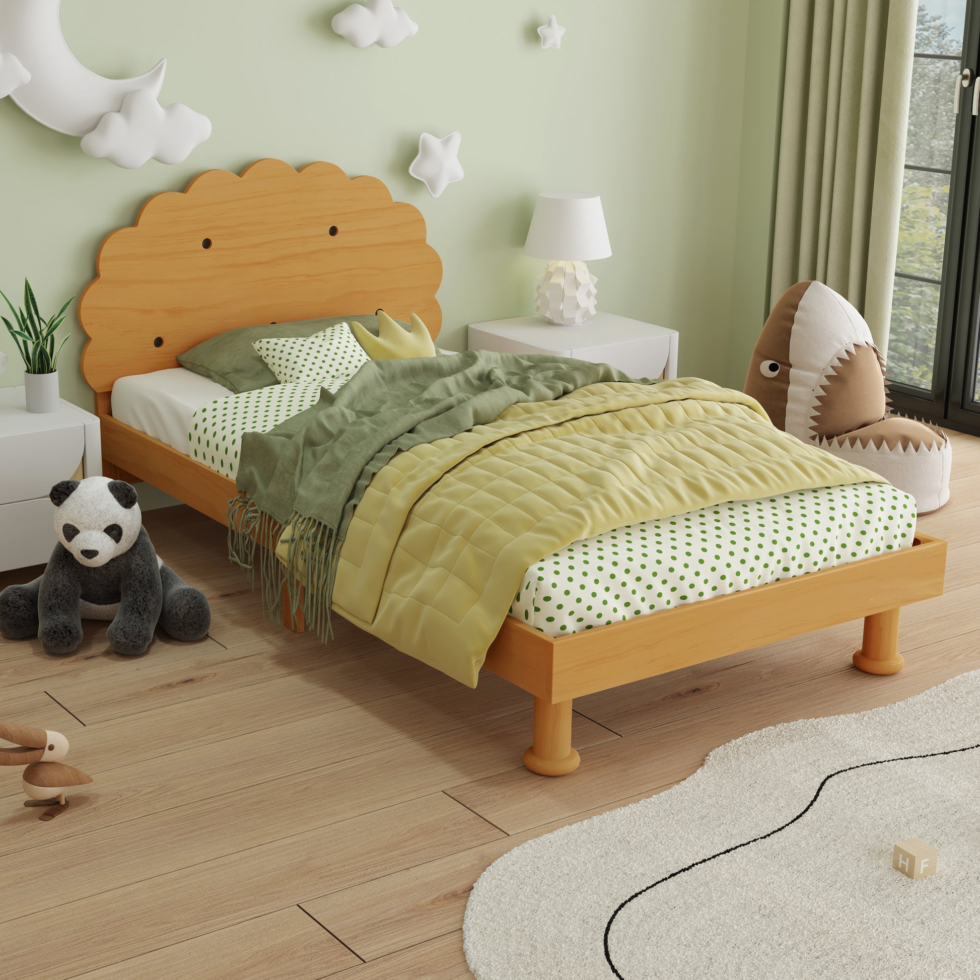 Kids Cookie Shaped Bed Frame For Boys & Girls,Twin Size Platform Bed, Walnut Box Spring Not Required Twin Walnut Wood Bedroom Contemporary,Cute,Modern Bed Frame Wood