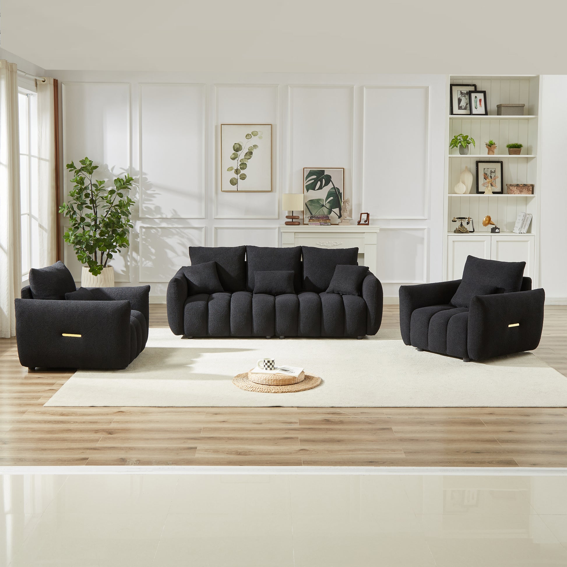 3 Seater 1 Seater 1 Seater, Combo Sofa Modern Living Room Sofa, Teddy Sofa, Wooden Frame, 5 Cushions, Apartment Sofa Furniture Black Wood Primary Living Space Pine Foam Fabric 5 Seat