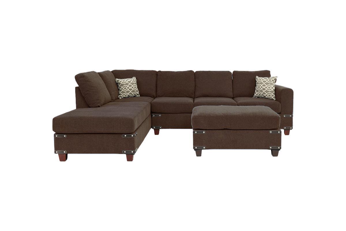 Living Room Furniture Chocolate Chenille Sectional W Ottoman Linen Like Fabric Sofa Reversible L R Chaise Ottoman 3Pc Sectional Sofa Chocolate Chenille Wood Primary Living Space Cushion Back Classic,Contemporary,Modern L Shaped Rubberwood Chenille 6 Seat