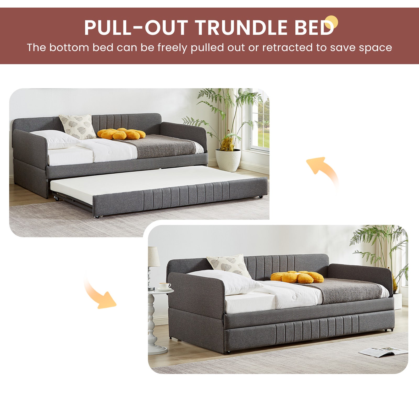Daybed, Sofa Bed Metal Framed With Trundle Twin Size, Grey, 78.4''L X 41''W X 29.8''H. Twin Grey Iron