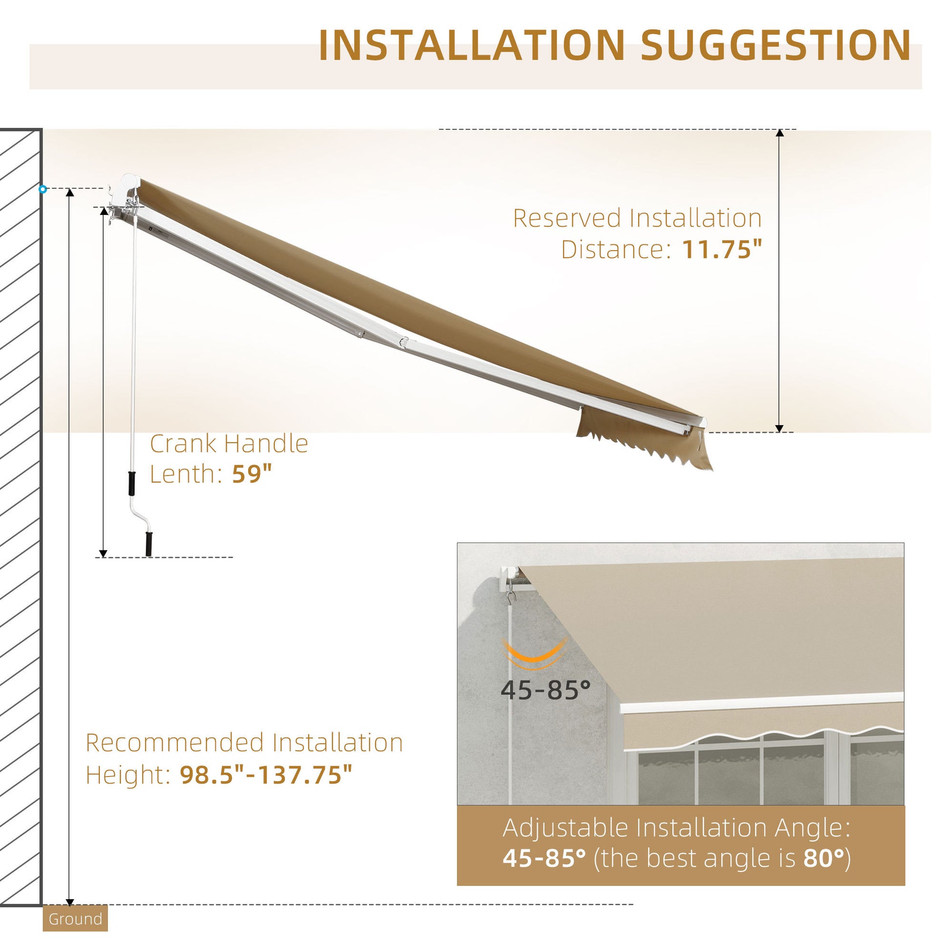 Outsunny 13' X 8' Retractable Awning, Patio Awnings, Sunshade Shelter W Manual Crank Handle, Uv & Water Resistant Fabric And Aluminum Frame For Deck, Balcony, Yard, Beige Beige Aluminum