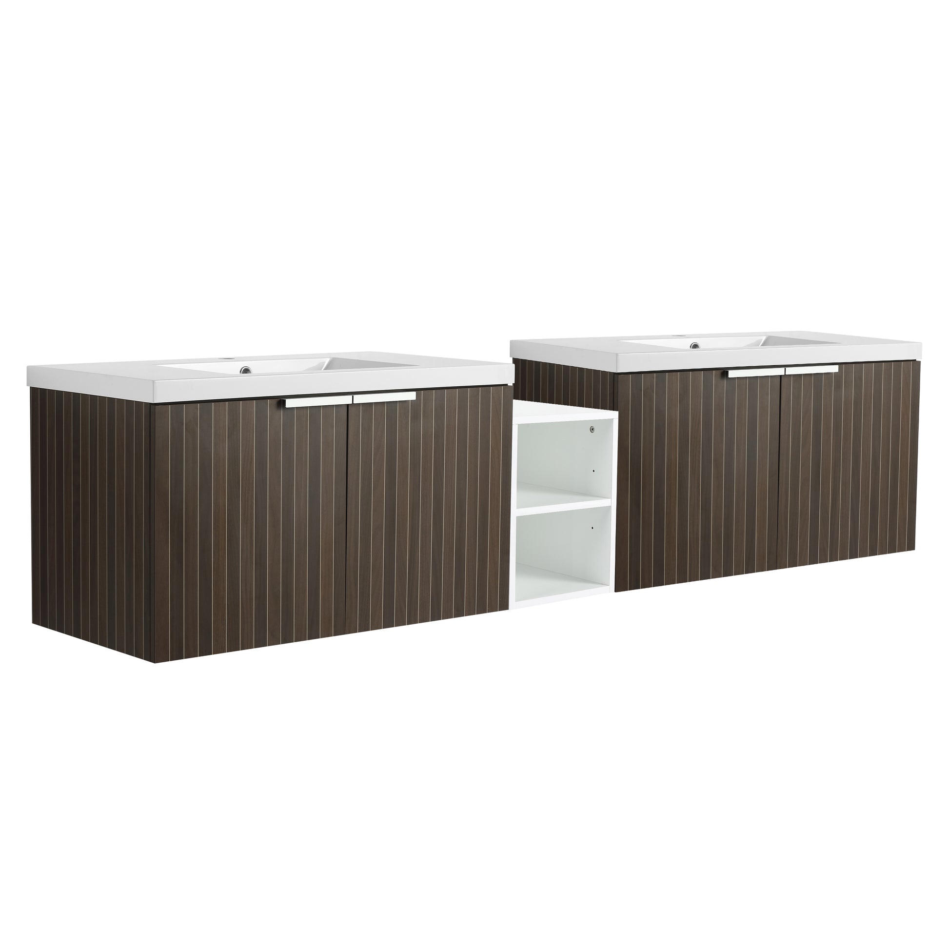 82 Inch Soft Close Doors Bathroom Vanity With Sink, A Small Storage Shelves, 36" And 12" Combination Cabinet, Kd Packing Silver Brown Stripe Bathroom Modern Plywood