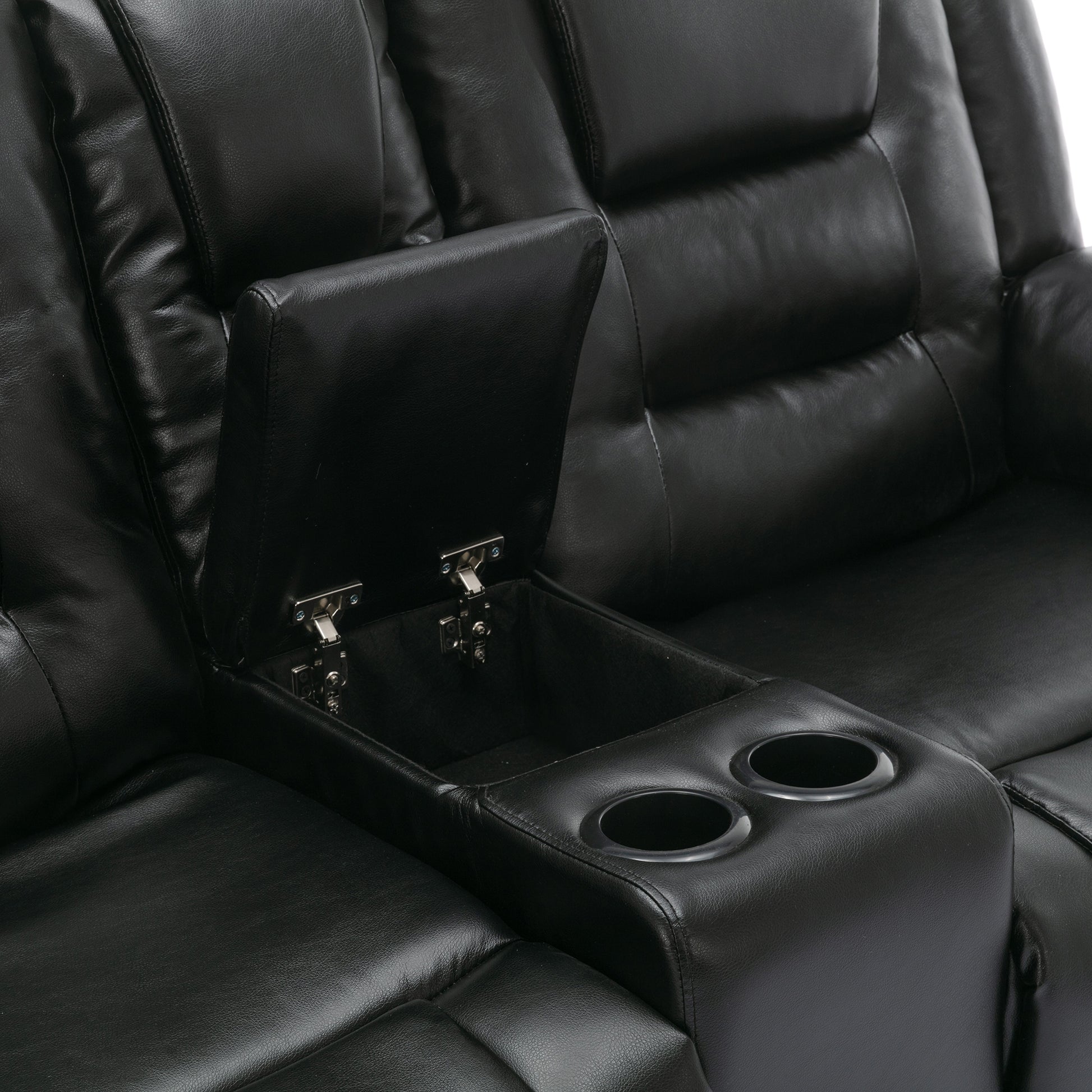 Home Theater Recliner Set Manual Recliner Chair With Wide Armrest, Two Built In Cup Holders For Living Room,Bedroom, Black Old Sku:Sg000760Aab Black Foam Pu Leather
