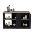 Juniper Kitchen Island With Large Top Surface, Double Door Cabinet, And Open Shelves Multi Kitchen Modern Rectangular Stationary Kitchen Islands Particle Board Medium 40 55In