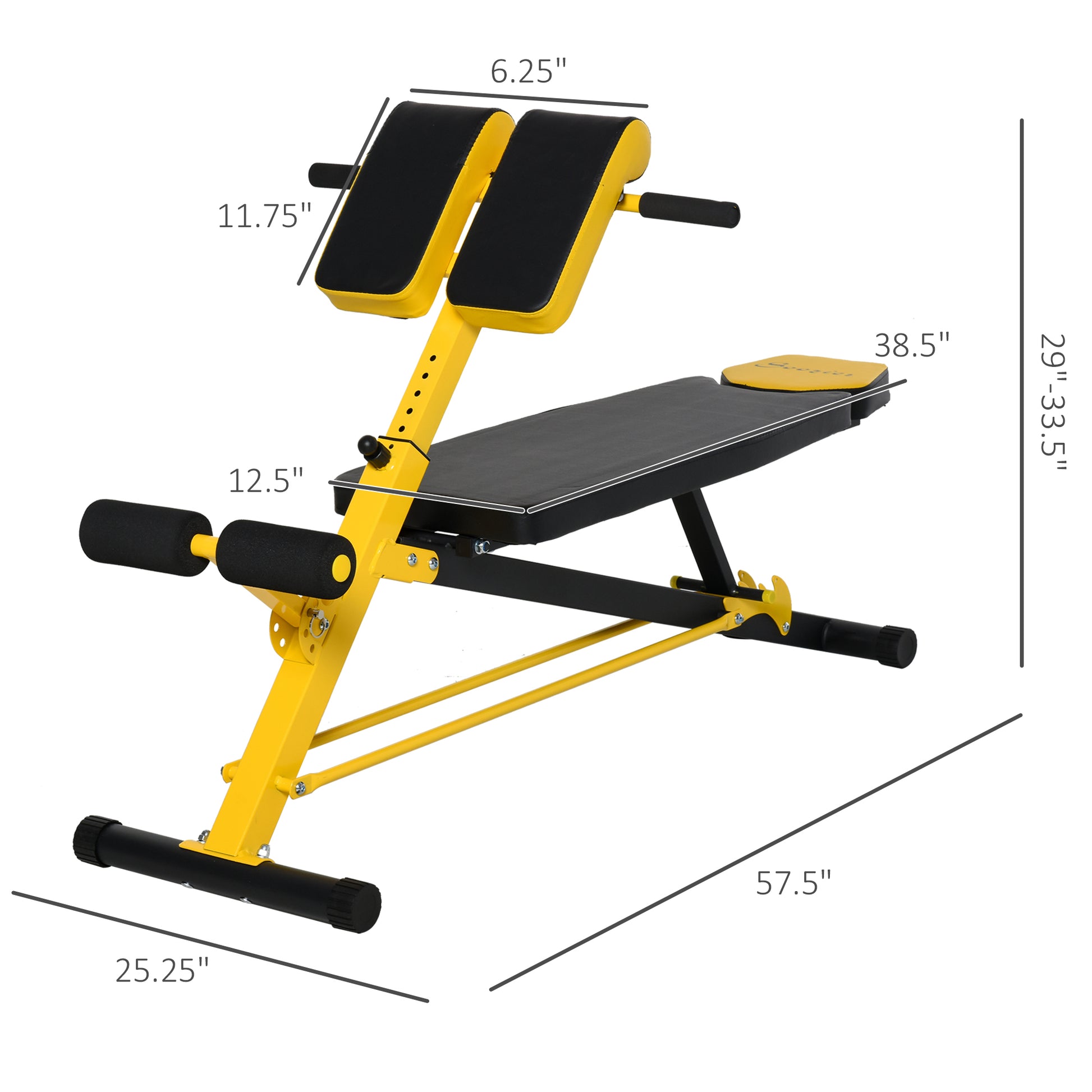 Soozier Adjustable Hyper Extension Dumbbell Weight Bench, Foam Leg Holders, Exercise Abs, Arms, Core, Strength Workout Station For Home Gym, Yellow Yellow Black Steel