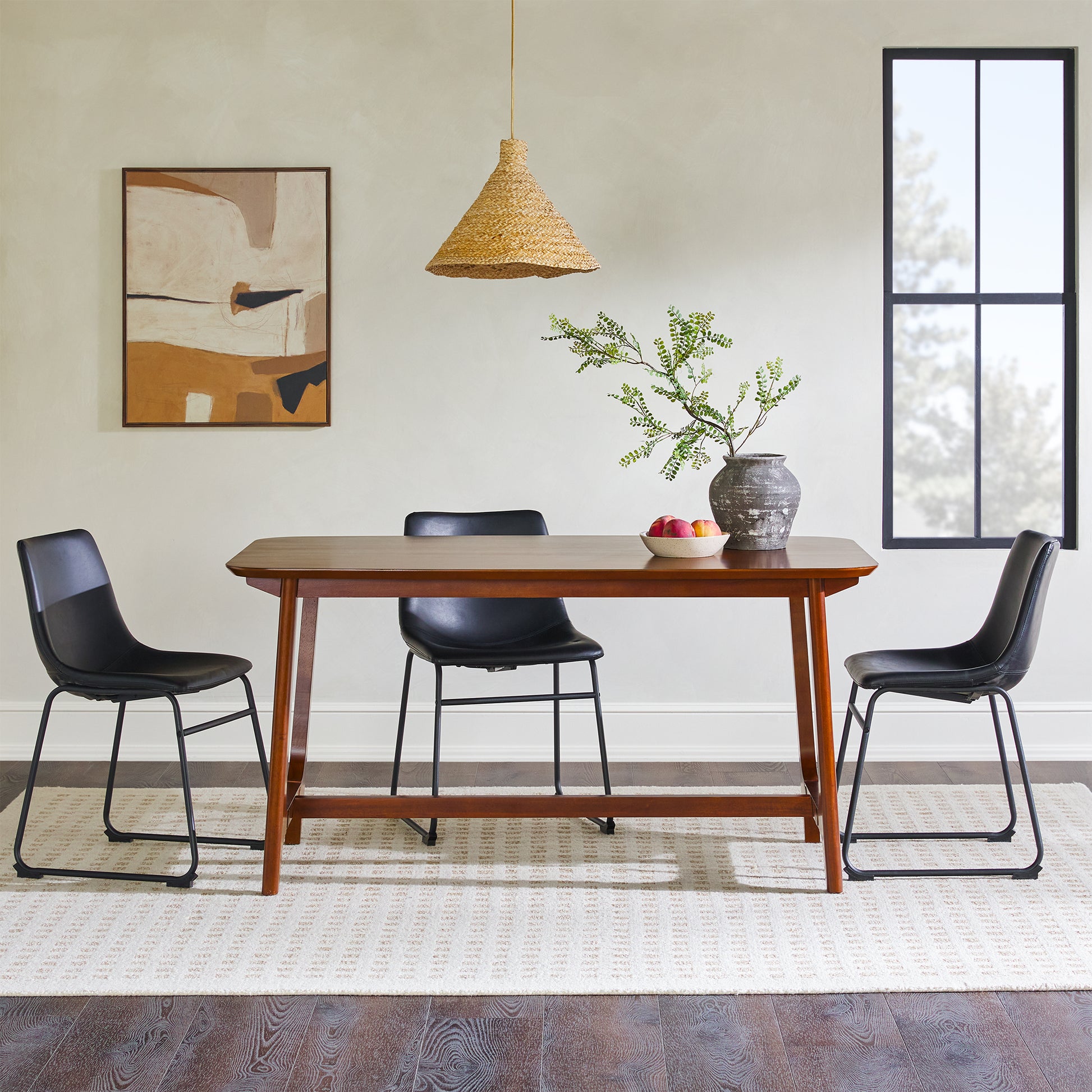 Mid Century 10015" Modern Dining Table With Trestle Base, Walnut Veneer Walnut Mdf Mdf