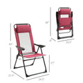 Outsunny Folding Patio Chairs Set Of 2, Outdoor Deck Chair With Adjustable Sling Back, Camping Chair With Removable Headrest For Garden, Backyard, Lawn, Red Red Fabric