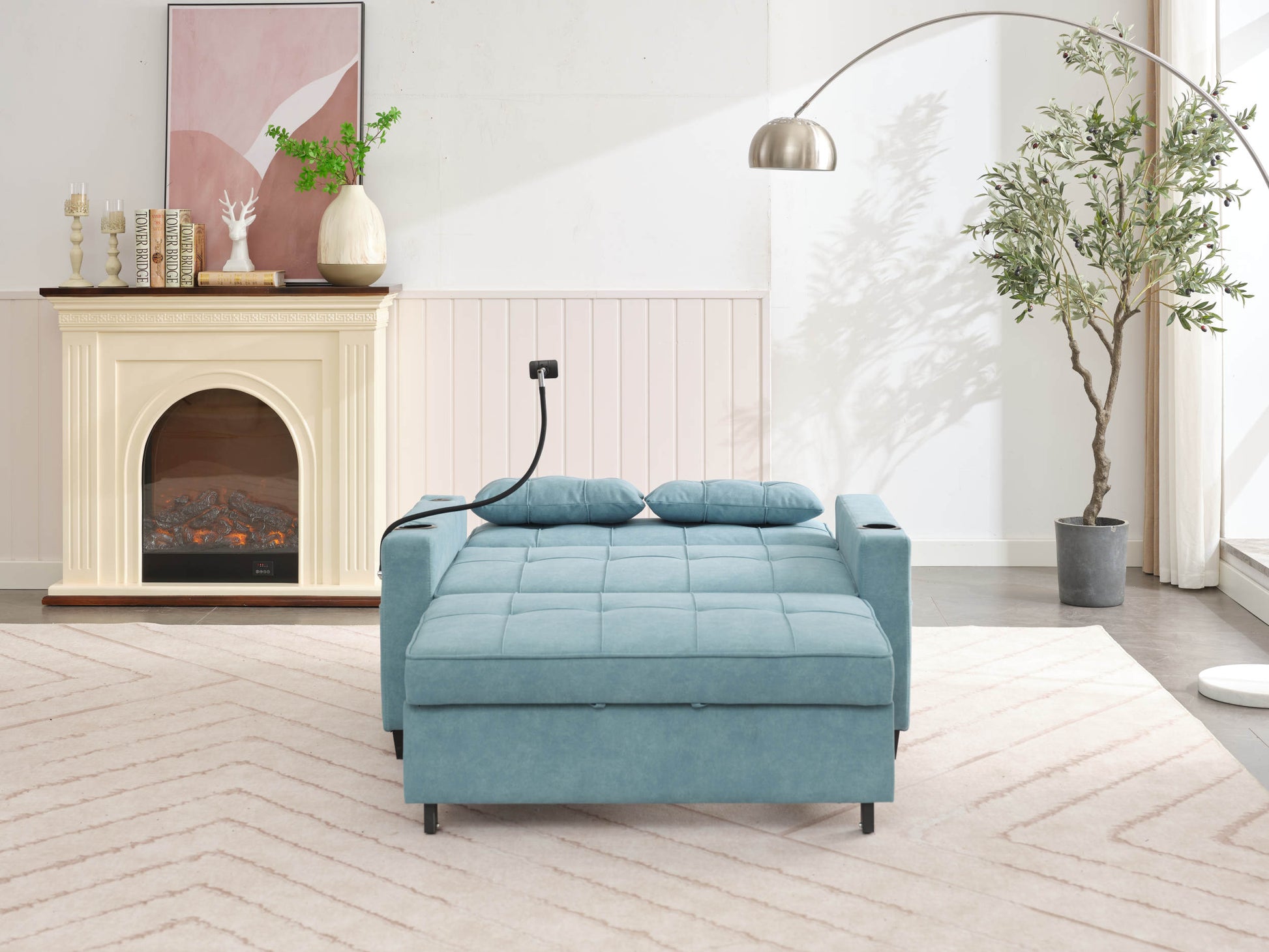 Futon Chair Bed Convertible Chair 3 In 1 Pull Out Sleeper Chair Beds With Usb Ports,Wear Resistant And Anti Scratch, Armchair Bed Sleeper For Living Room Green Tech Cloth Green Foam Tech Cloth 2 Seat