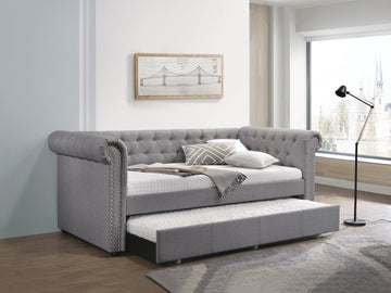 Justice Smoke Gray Fabric Daybed W Trundle Twin Gray Synthetic Wood,Upholstered
