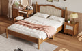 Queen Size Wooden Platform Bed With Natural Rattan Headboard, Vintage Bed Frame With Wooden Slat Support, Walnut Expected Arrival Time: 08.23 Box Spring Not Required Queen Walnut Wood