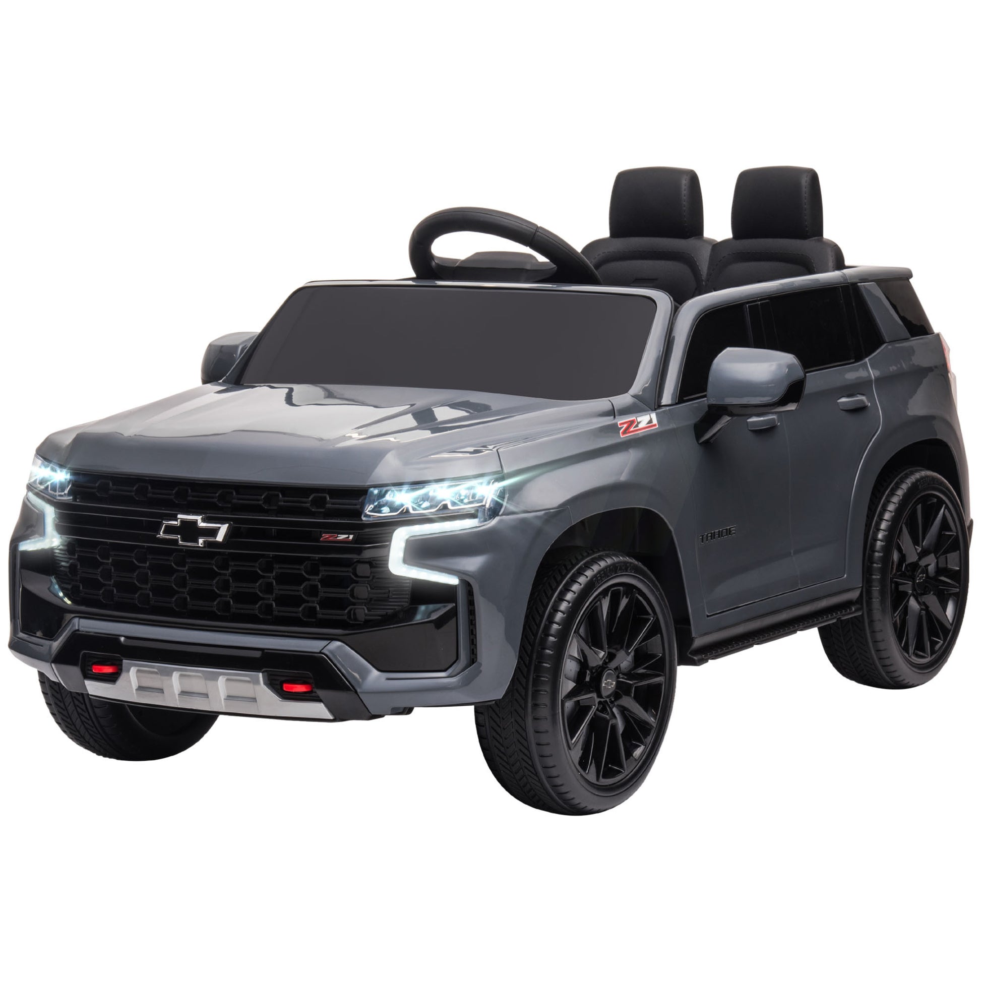 Aosom Chevrolet Tahoe Licensed Kids Ride On Car, 12V Battery Powered Kids Electric Car With Remote Control, Music, Lights, Horn, Suspension For 3 6 Years Old, Gray Grey Plastic