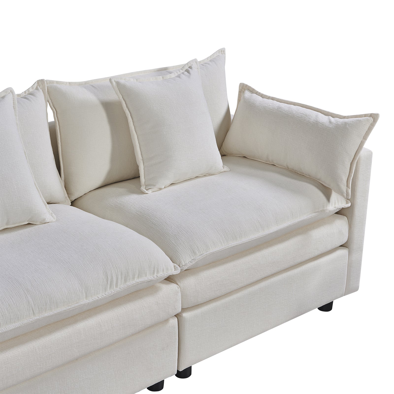 108.66"Modern Chenille L Shaped Sectional Sofa With Convertible Chaise, Comfy Cloud Couch Deep Sectional Sofa With Ottomans For Living Room White Wood Foam Chenille 3 Seat