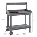 Outsunny 36'' Wooden Potting Bench Work Table With 2 Removable Wheels, Sink, Drawer & Large Storage Spaces, Gray Gray Wood