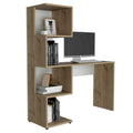 Desk With Bookcase And 4 Storage Shelves, Light Oak White Multicolor Particle Board Particle Board