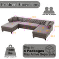 135.5 Inch Modern Style Chenille Three Piece Sofa, Pull Point Design U Shaped Sofa Two Chaise Longue Seats, Two Pillows And Wooden Feet, Suitable For Living Room, Bedroom, Lounge And Projection Room