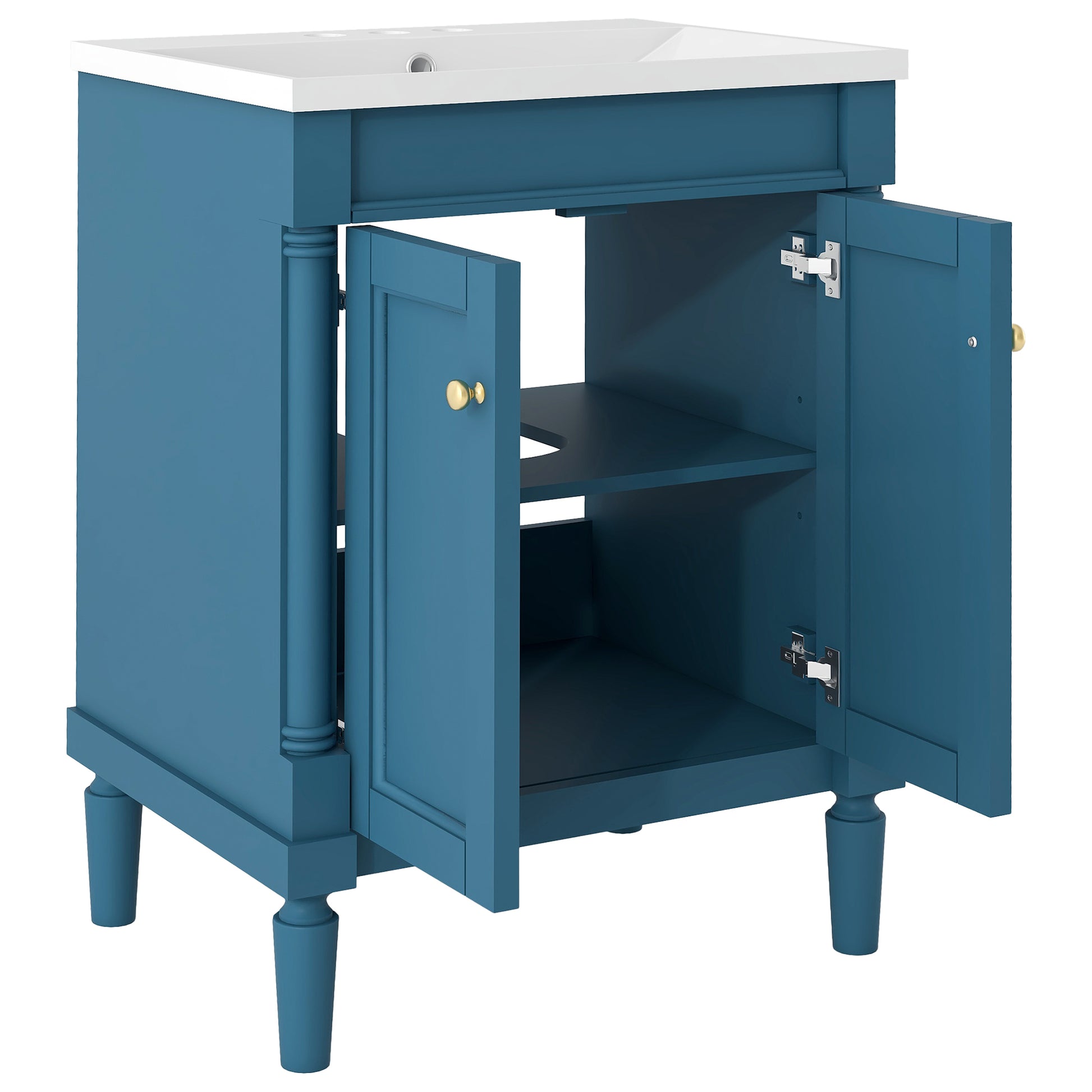 24'' Bathroom Vanity With Top Sink, 2 Tier Modern Bathroom Storage Cabinet, Single Sink Bathroom Vanity, Large Storage Shelves Blue 2 1 Adjustable Hinges Freestanding Modern Solid Wood Mdf Resin Painted