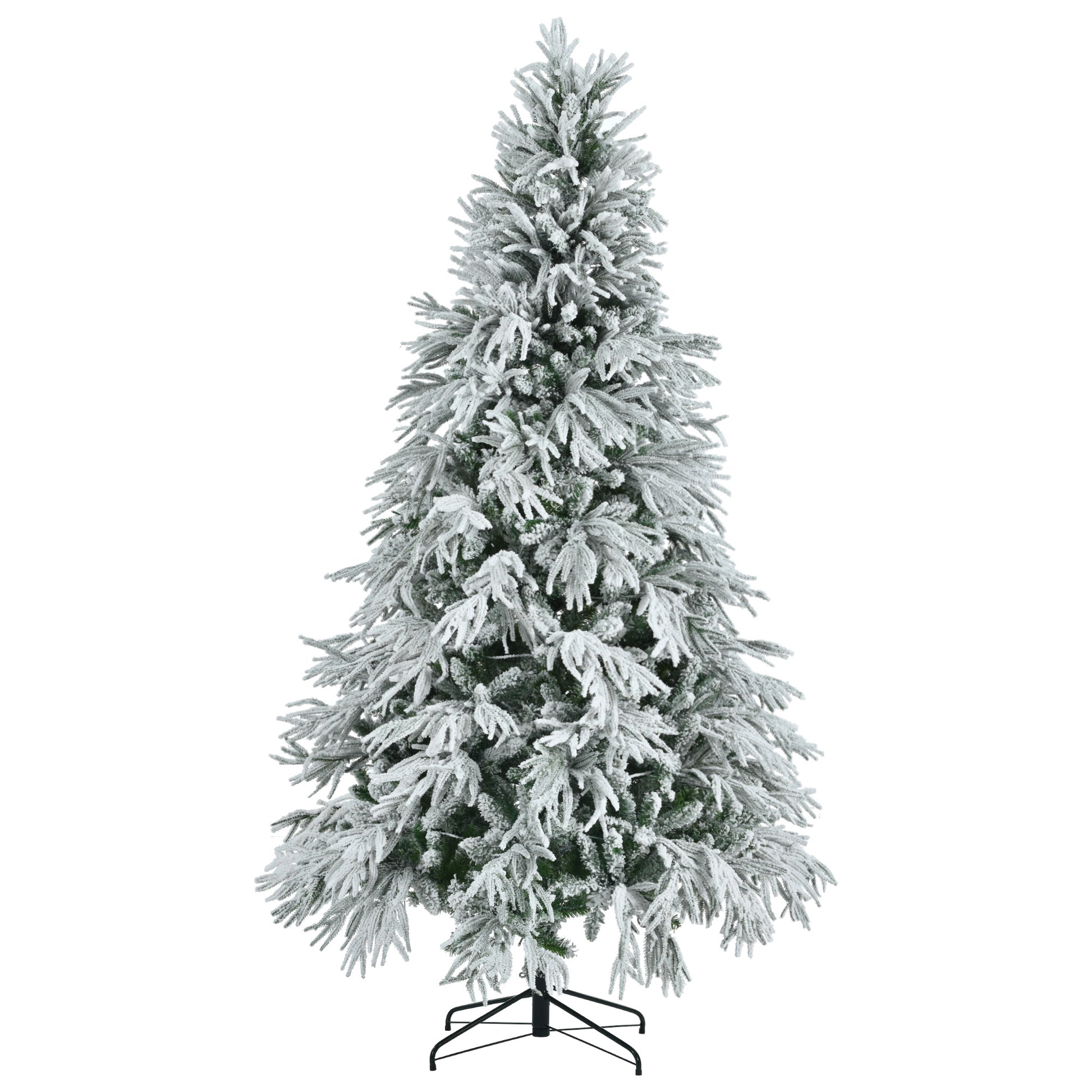 7.5Ft Pre Lit Spruce Snow Flocked Christmas Tree, Artificial Hinged Xmas Tree With 350 Multi Color Led Lights, 8 Flashing Modes &1389 Snow Branch Tips, Holiday Office Home D Cor White Green Polyethylene