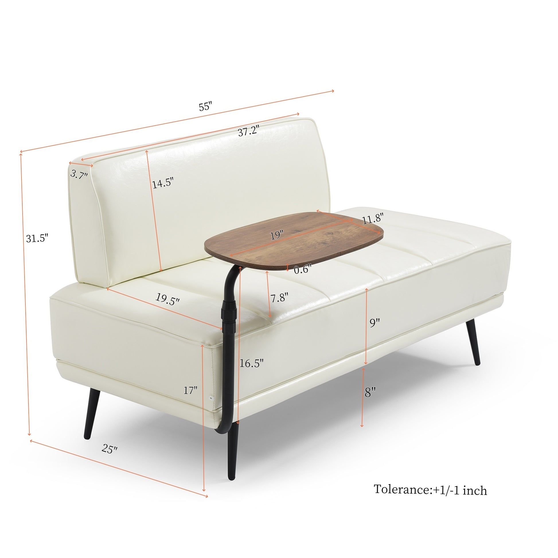 55"Inch Width Modern End Of Bed Bench,Beige Faux Leather Upholstered With Side Table, 360 Degree Swivel Tray Couch,Entryway Ottoman,Window Bench With Metal Legs For Bedroom, Living Room Beige Faux Leather Wood Primary Living Space Modern Foam Pu Leather