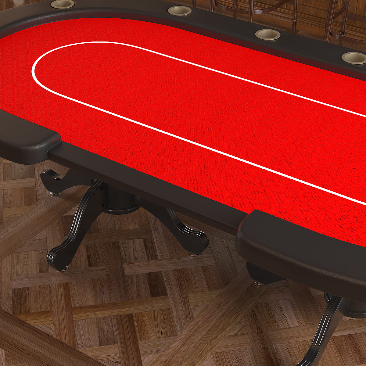 96" Oval Aura Poker Table For 10 Players Texas Holdem Poker Card With Bet Line Felt Surface Jumbo Cup Holders Red Red Primary Living Space Modern Wood