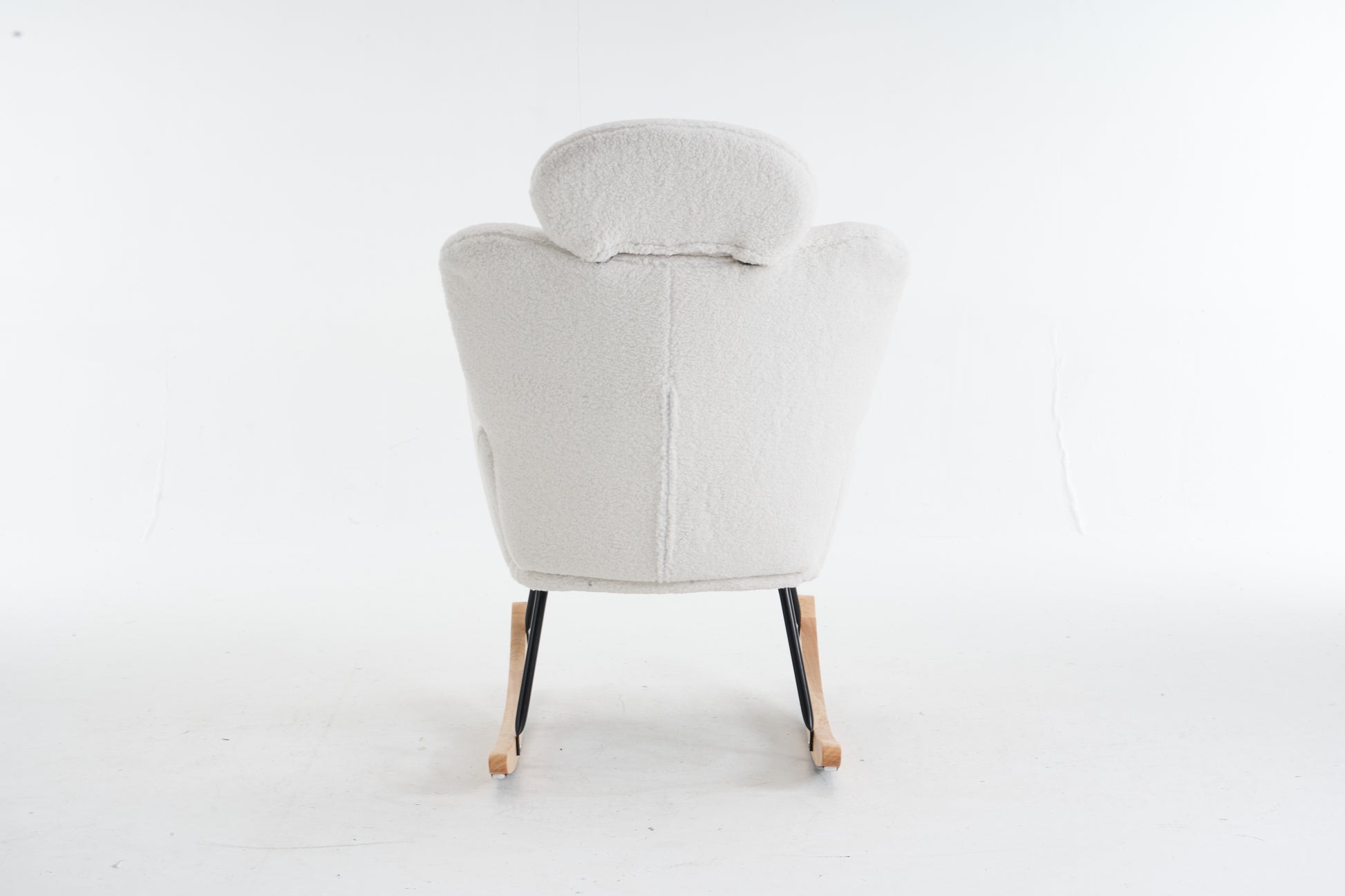 055 Teddy Fabric Upholstered Nursery Rocking Glider Chair Mid Century Modern Accent Arm Chair Padded Seat With High Backrest And Pillows For Living Room Bedroom Offices Ivory Teddy Headrest Solid