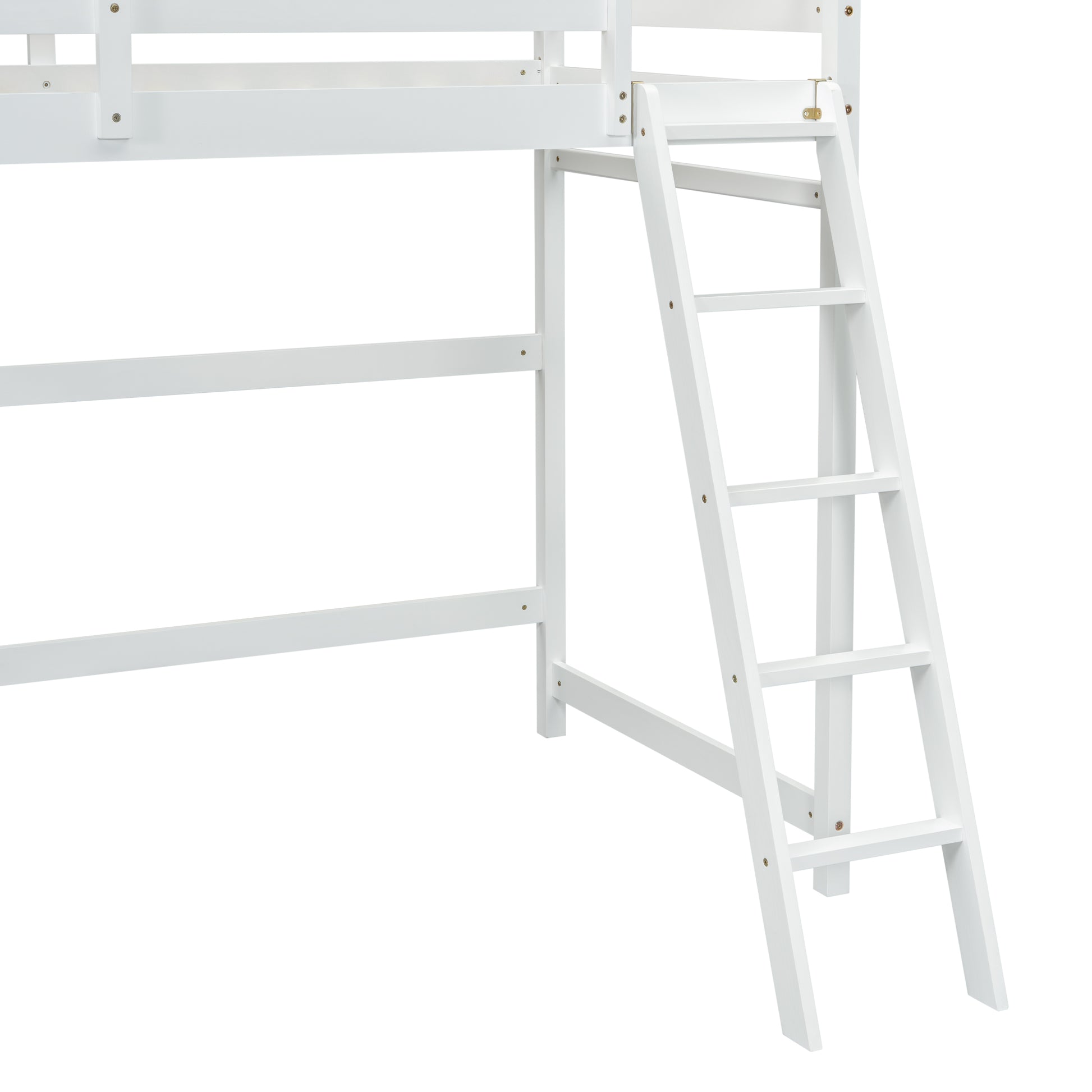 Twin Size High Loft Bed With Inclined Ladder, Guardrails,White Twin White American Design Pine