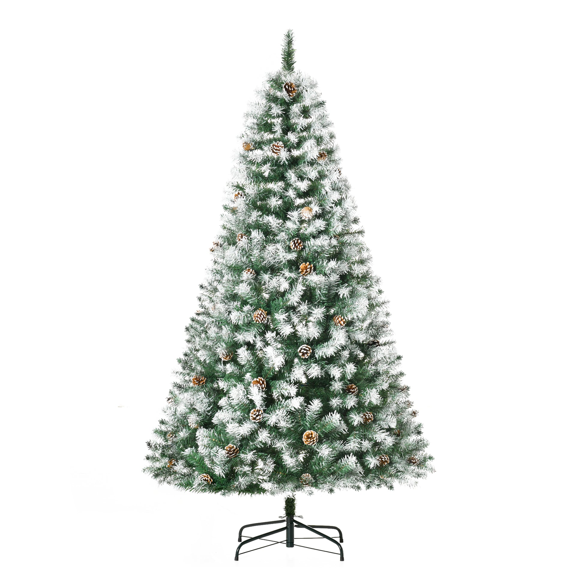 Homcom 6Ft Unlit Snow Dusted Full Fir Artificial Christmas Tree With Realistic Branches, 61 Pine Cones And 800 Tips Green Pvc