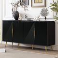 Stylish Sideboard With Wave Geometric Design, Conical Legs, Adjustable, Suitable For Study, Entryway And Living Room Black American Design Mdf