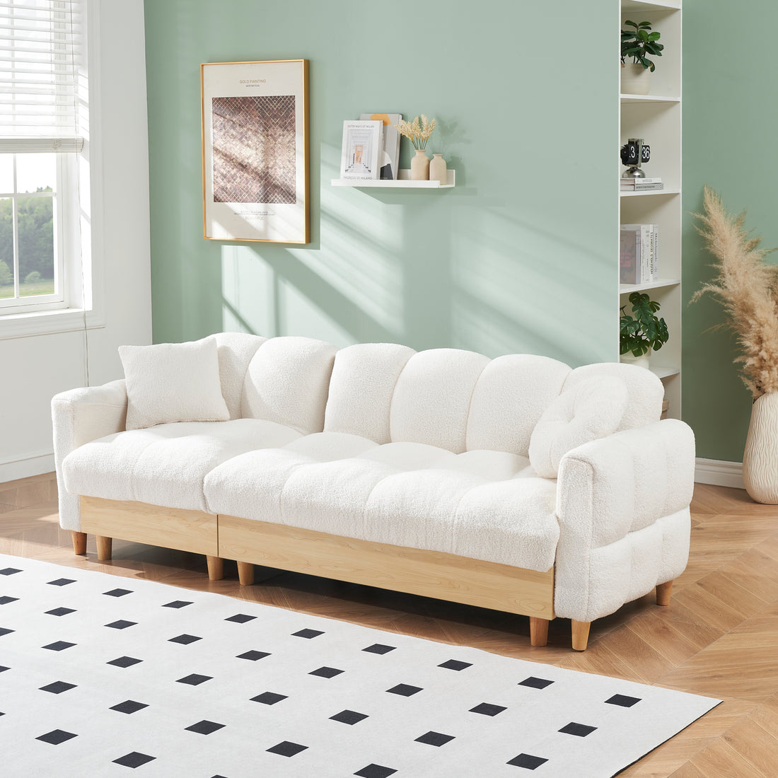 Beige Technology Cloth Three Seat Sofa Lift Sofa Bed With Locker Sofa Sofa Bed Small Sofa Small Family Sofa Bed Beige Teddy 3 Seat