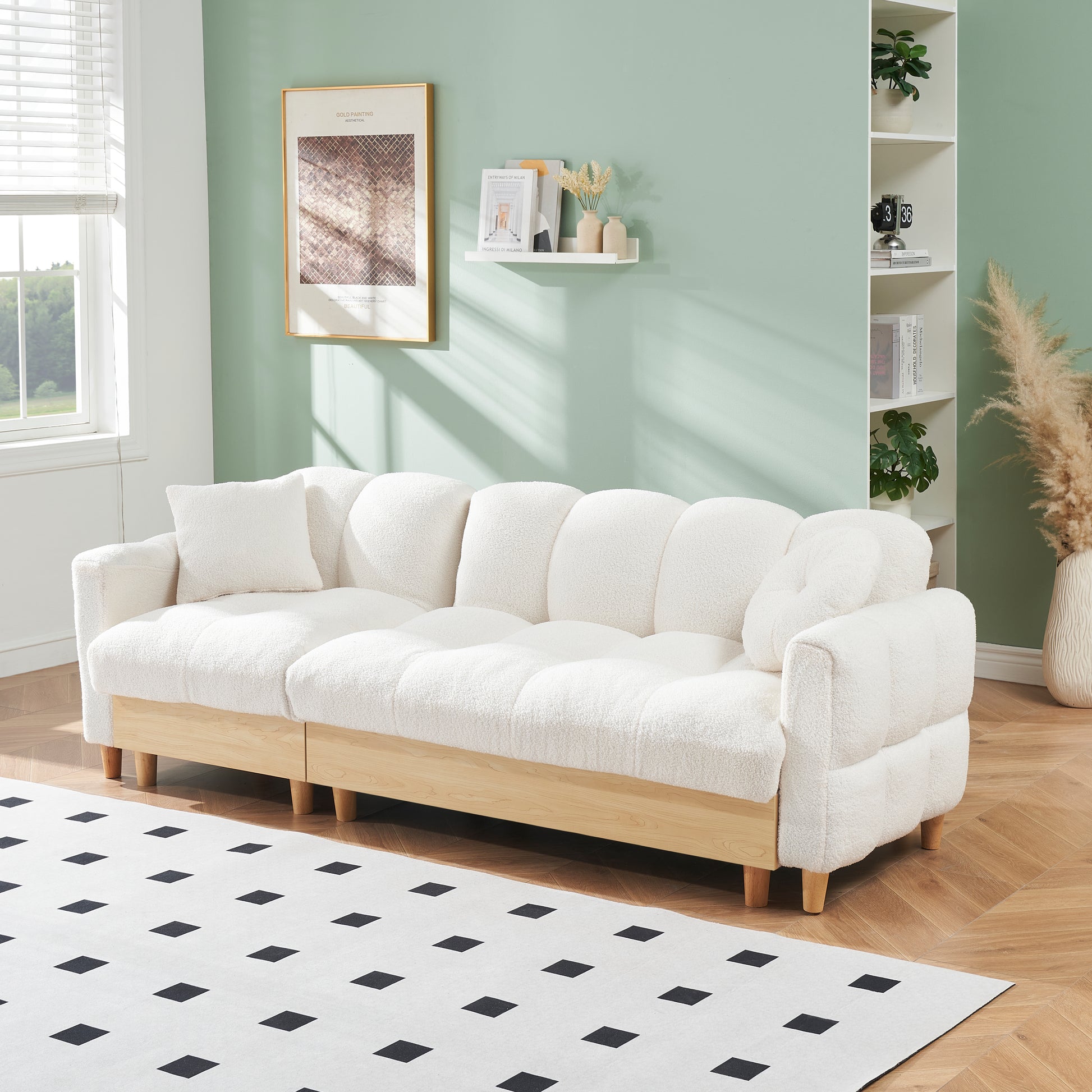 Beige Technology Cloth Three Seat Sofa Lift Sofa Bed With Locker Sofa Sofa Bed Small Sofa Small Family Sofa Bed Beige Teddy 3 Seat