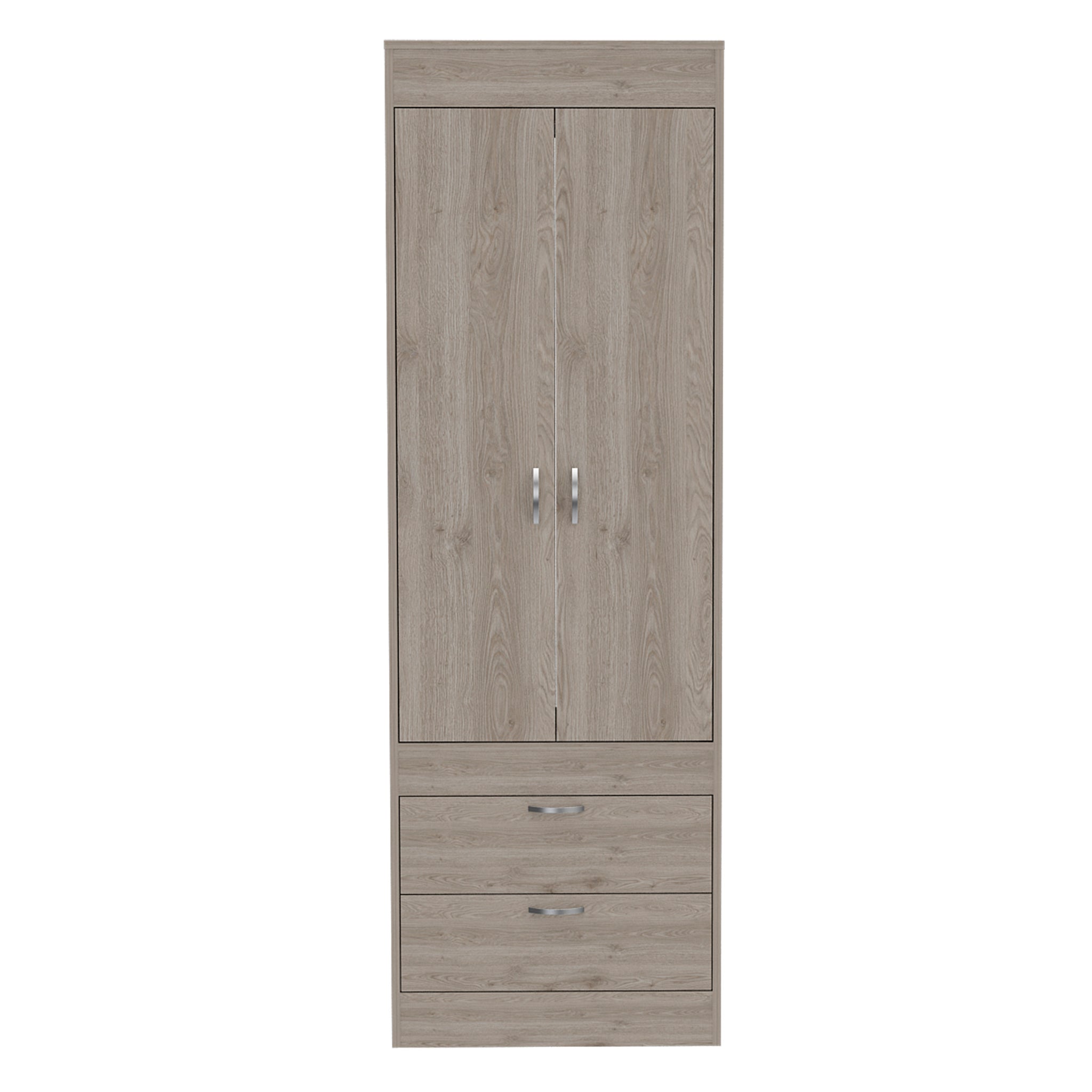 Lisboa Armoire, Rod, Double Door, Two Drawers, Metal Handles Light Gray Light Gray Particle Board