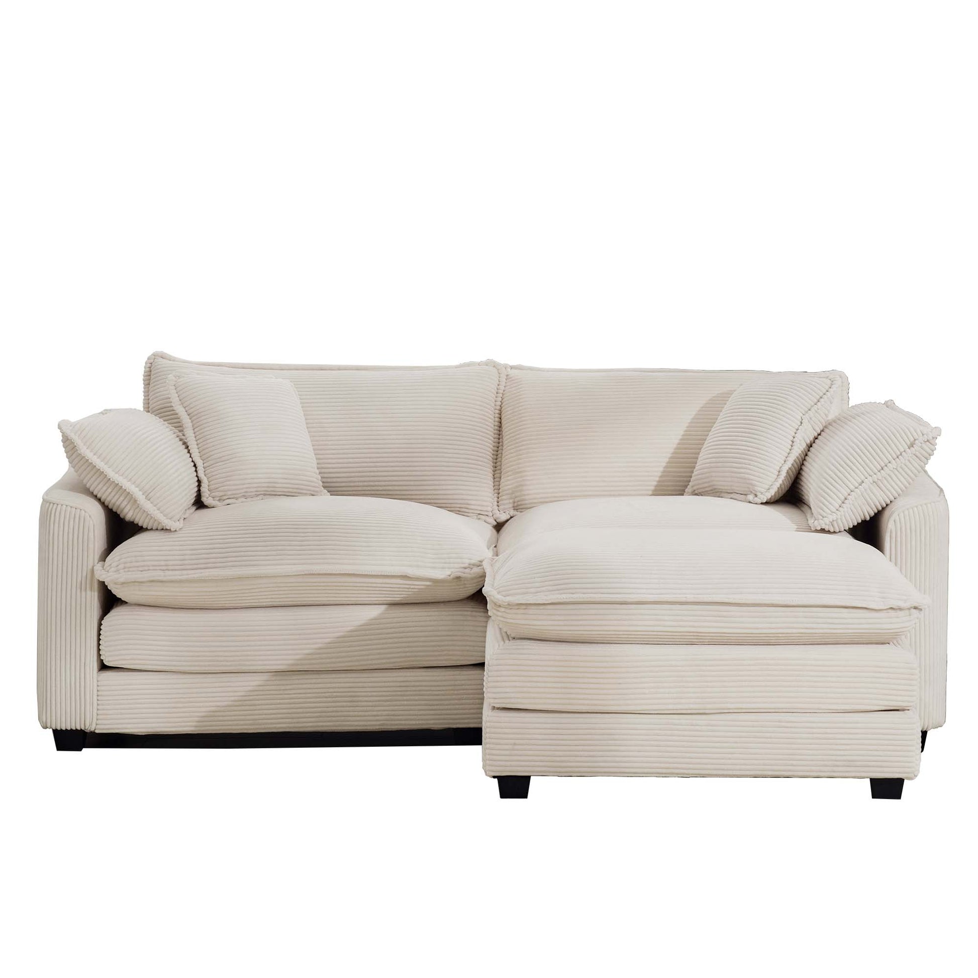 Corduroy Two Seater Sofa With 1 Footrest, L Shaped 2 Seater Sofa With Ottoman For Small Living Spaces, Light Beige Corduroy Sofa Beige Corduroy 2 Seat