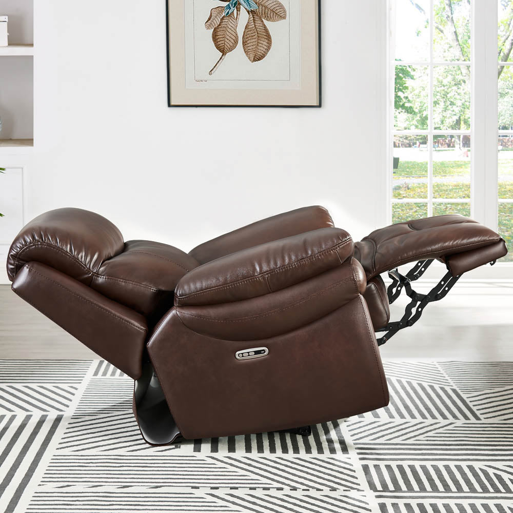 Springdale Power Headrest Zero Gravity Recliner Brown Memory Foam Genuine Leather