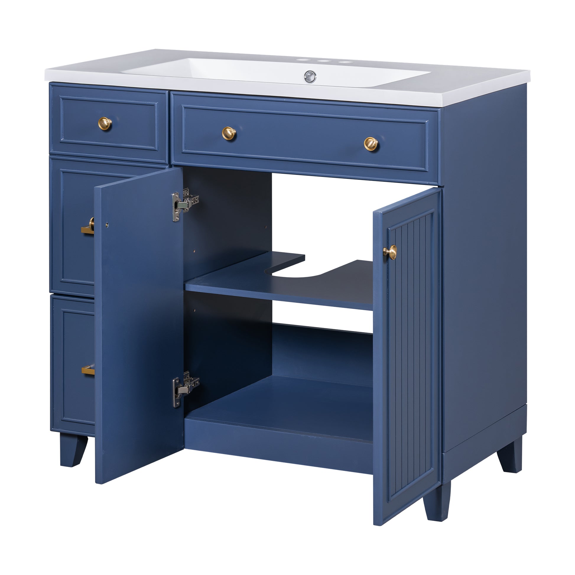 36 Inch Bathroom Vanity, Transitional Style Bathroom Cabinet With Resin Sink, Navy Blue Single Bathroom Cabinet, With 2 Drawers And 1 Adjustable Storage Shelf, 2 Soft Close Doors Navy Blue Solid Wood Mdf Resin