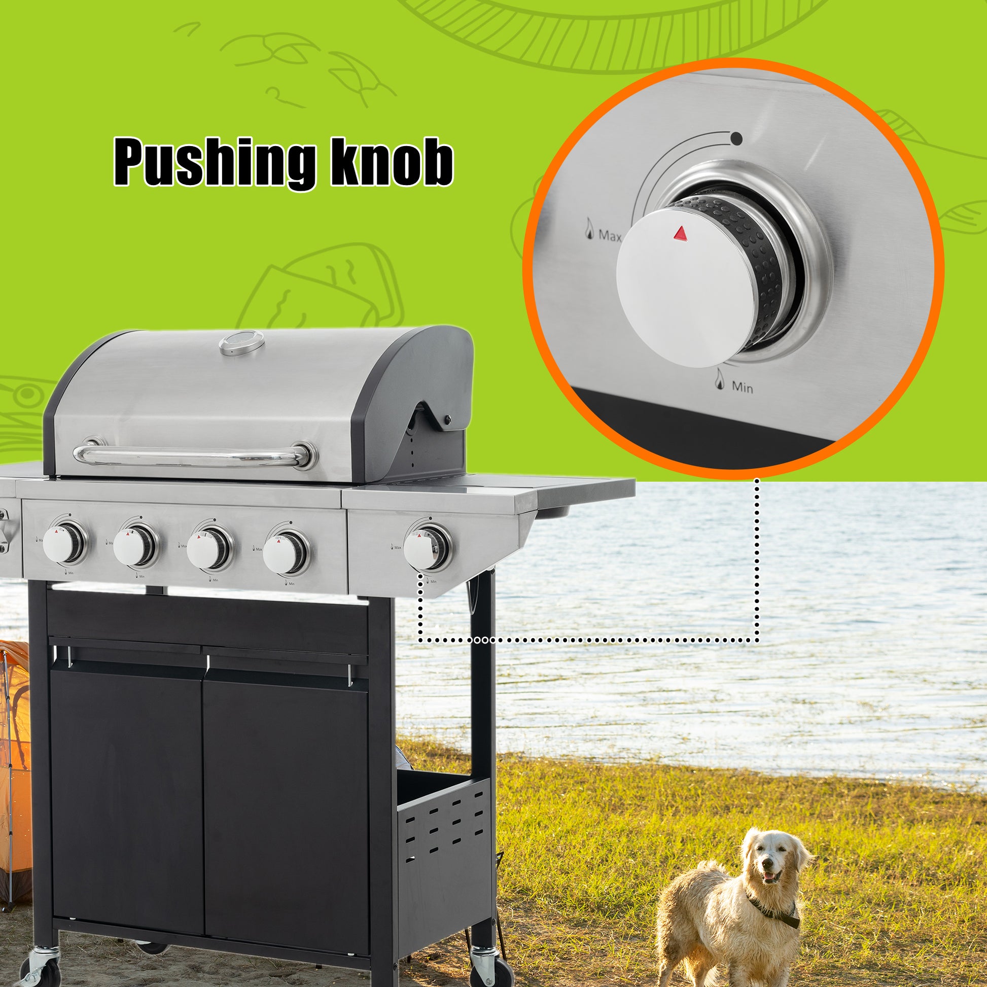Propane Grill 4 Burner Barbecue Grill Stainless Steel Gas Grill With Side Burner, 46,500 Btu Outdoor Cooking, Patio, Garden Barbecue Grill, Black And Silver Silver Stainless Steel