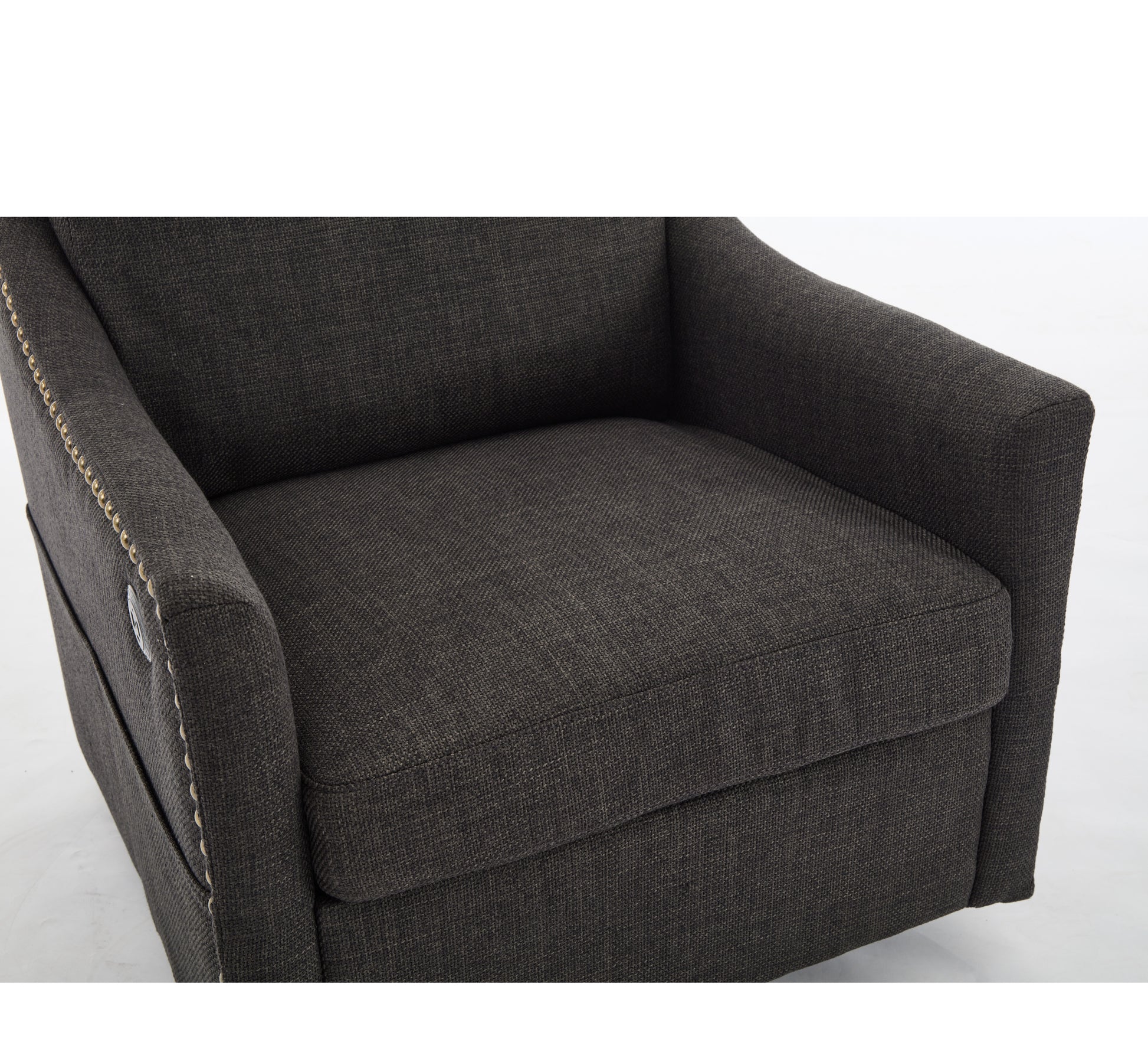 Dark Grey 360 Degree Swivel Rotating Accent Chair With Usb And Magazine Book For Living Room And Hotel Bed Room,Upholstered Accent Chair With Cooper Nail Dark Grey White Primary Living Space American Design,Classic,Modern Pine Foam Wood Fabric