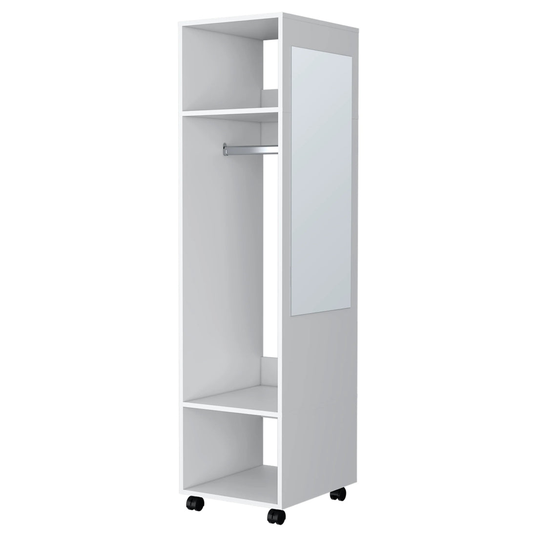 White 3 Shelf Wardrobe With Mirror And Open Storage White Particle Board Melamine