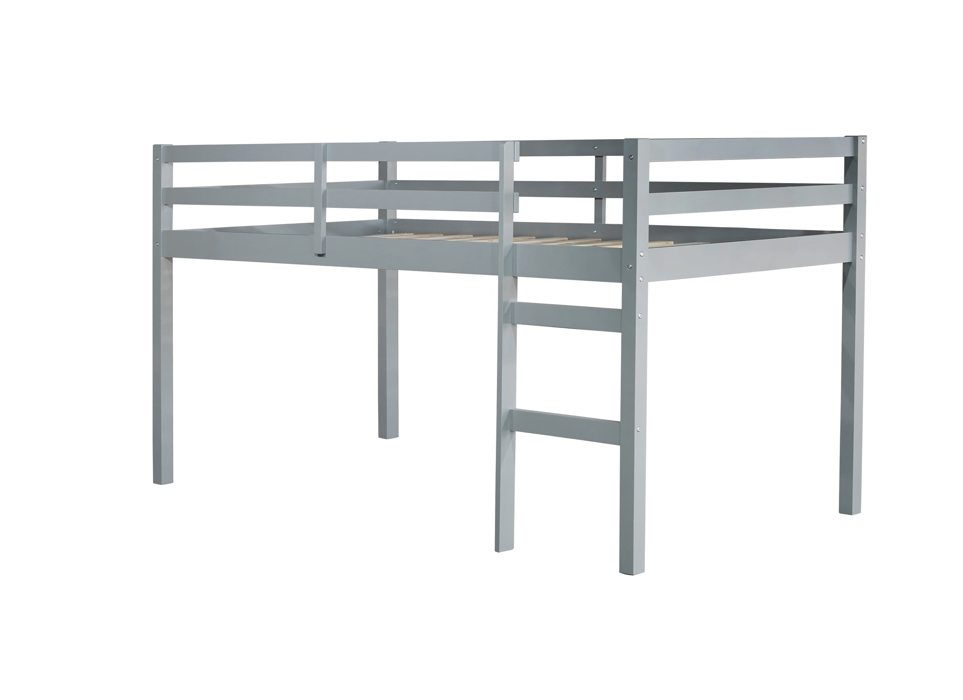 Solid Wooden, Rubber Wooden Twin Loft Bed With Ladder, Bed Platform Of Strengthened Slatsgrey Twin Grey Rubber Wood