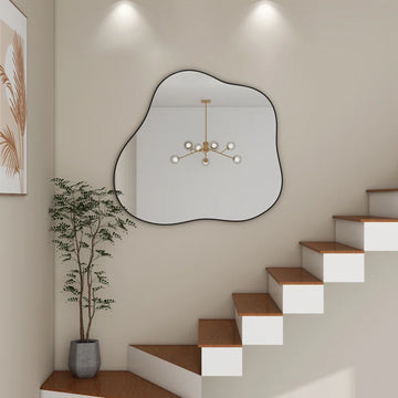 Irregular Cloud Shaped Metal Accent Wall Mirror Black And Silver Art Deco,Modern Metal